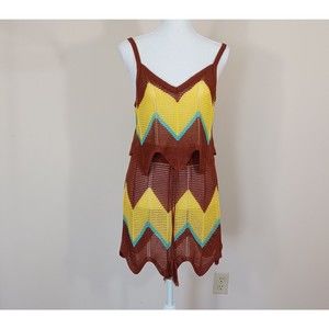 Almost Famous Pointelle Striped Crochet Cropped Cami Top & Mini Skirt Set Jr's L